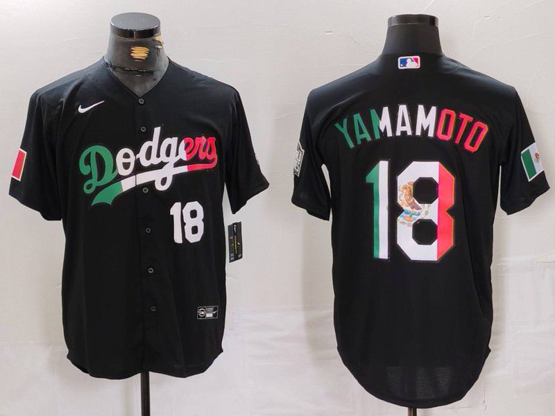 Men Los Angeles Dodgers #18 Yamamoto Black Fashion Nike Game MLB Jersey style 701